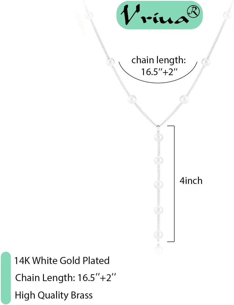 VRIUA Pearl Necklaces for Women - 14k Gold Plated Dainty Pearl Necklace with CZ Diamond Minimalist Wedding Bridal Jewelry Gift for Her - Image 4